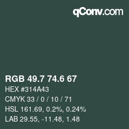 カラーコード: RGB 49.7 74.6 67 | qconv.com