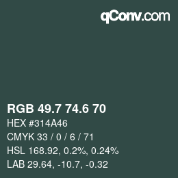 カラーコード: RGB 49.7 74.6 70 | qconv.com