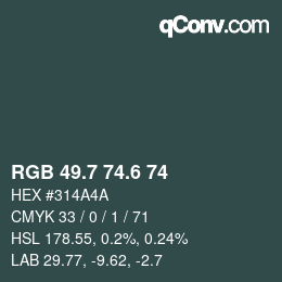 カラーコード: RGB 49.7 74.6 74 | qconv.com