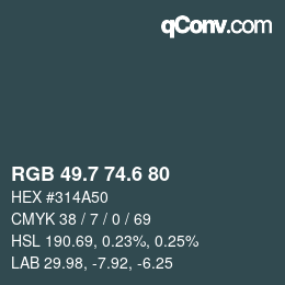 カラーコード: RGB 49.7 74.6 80 | qconv.com