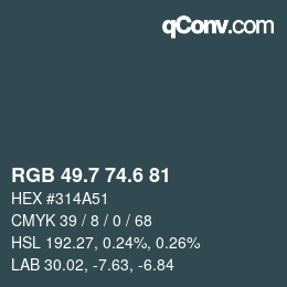 カラーコード: RGB 49.7 74.6 81 | qconv.com
