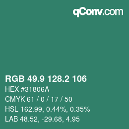 カラーコード: RGB 49.9 128.2 106 | qconv.com