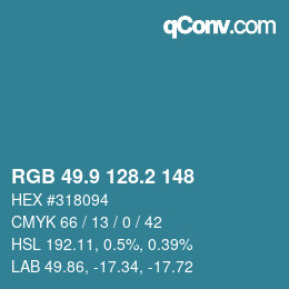 カラーコード: RGB 49.9 128.2 148 | qconv.com