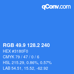 Color code: RGB 49.9 128.2 240 | qconv.com