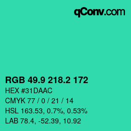 カラーコード: RGB 49.9 218.2 172 | qconv.com