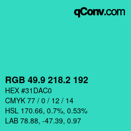 カラーコード: RGB 49.9 218.2 192 | qconv.com