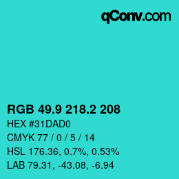 カラーコード: RGB 49.9 218.2 208 | qconv.com