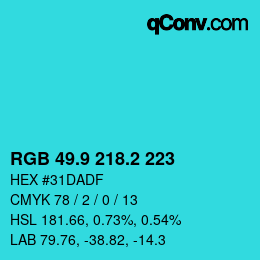 カラーコード: RGB 49.9 218.2 223 | qconv.com