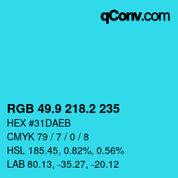 カラーコード: RGB 49.9 218.2 235 | qconv.com