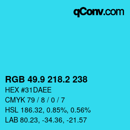 カラーコード: RGB 49.9 218.2 238 | qconv.com