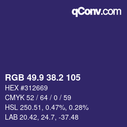 カラーコード: RGB 49.9 38.2 105 | qconv.com