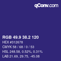 カラーコード: RGB 49.9 38.2 120 | qconv.com
