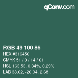Color code: RGB 49 100 86 | qconv.com