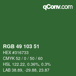 Color code: RGB 49 103 51 | qconv.com