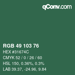 Color code: RGB 49 103 76 | qconv.com