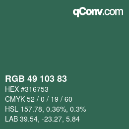 カラーコード: RGB 49 103 83 | qconv.com