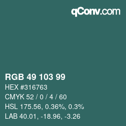 Color code: RGB 49 103 99 | qconv.com