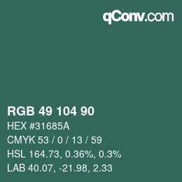 颜色代码: RGB 49 104 90 | qconv.com