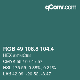 カラーコード: RGB 49 108.8 104.4 | qconv.com