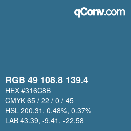 カラーコード: RGB 49 108.8 139.4 | qconv.com