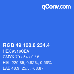 カラーコード: RGB 49 108.8 234.4 | qconv.com