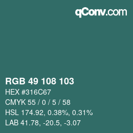 Color code: RGB 49 108 103 | qconv.com