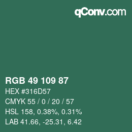 颜色代码: RGB 49 109 87 | qconv.com