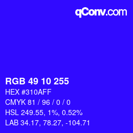 颜色代码: RGB 49 10 255 | qconv.com