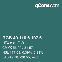 カラーコード: RGB 49 110.6 107.6 | qconv.com