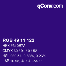 Color code: RGB 49 11 122 | qconv.com