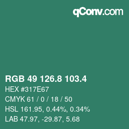 カラーコード: RGB 49 126.8 103.4 | qconv.com