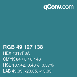 Farbcode: RGB 49 127 138 | qconv.com