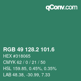 カラーコード: RGB 49 128.2 101.6 | qconv.com