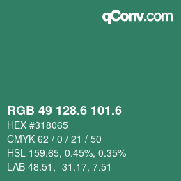 カラーコード: RGB 49 128.6 101.6 | qconv.com
