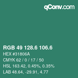 カラーコード: RGB 49 128.6 106.6 | qconv.com