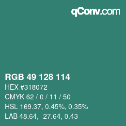 Color code: RGB 49 128 114 | qconv.com