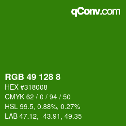 カラーコード: RGB 49 128 8 | qconv.com