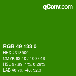 颜色代码: RGB 49 133 0 | qconv.com