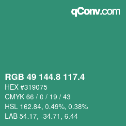 カラーコード: RGB 49 144.8 117.4 | qconv.com