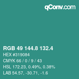 カラーコード: RGB 49 144.8 132.4 | qconv.com