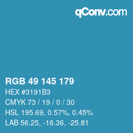 カラーコード: RGB 49 145 179 | qconv.com