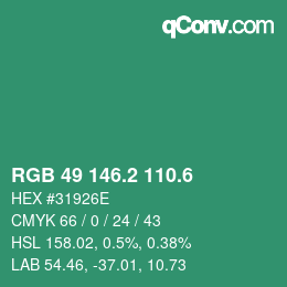 カラーコード: RGB 49 146.2 110.6 | qconv.com