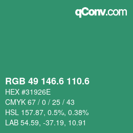 カラーコード: RGB 49 146.6 110.6 | qconv.com