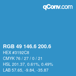 カラーコード: RGB 49 146.6 200.6 | qconv.com