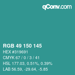 Color code: RGB 49 150 145 | qconv.com