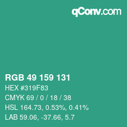 カラーコード: RGB 49 159 131 | qconv.com