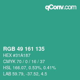 Color code: RGB 49 161 135 | qconv.com