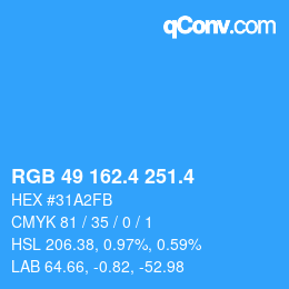 カラーコード: RGB 49 162.4 251.4 | qconv.com