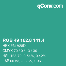 カラーコード: RGB 49 162.8 141.4 | qconv.com