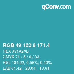 カラーコード: RGB 49 162.8 171.4 | qconv.com